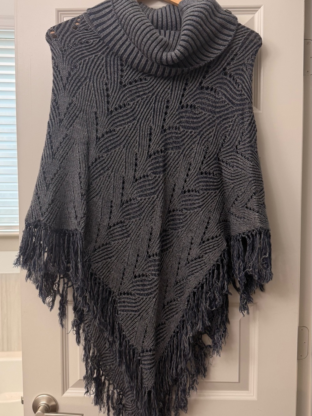 BCBGMaxAzria Charcoal Gray Turtleneck Fringe Knit Poncho